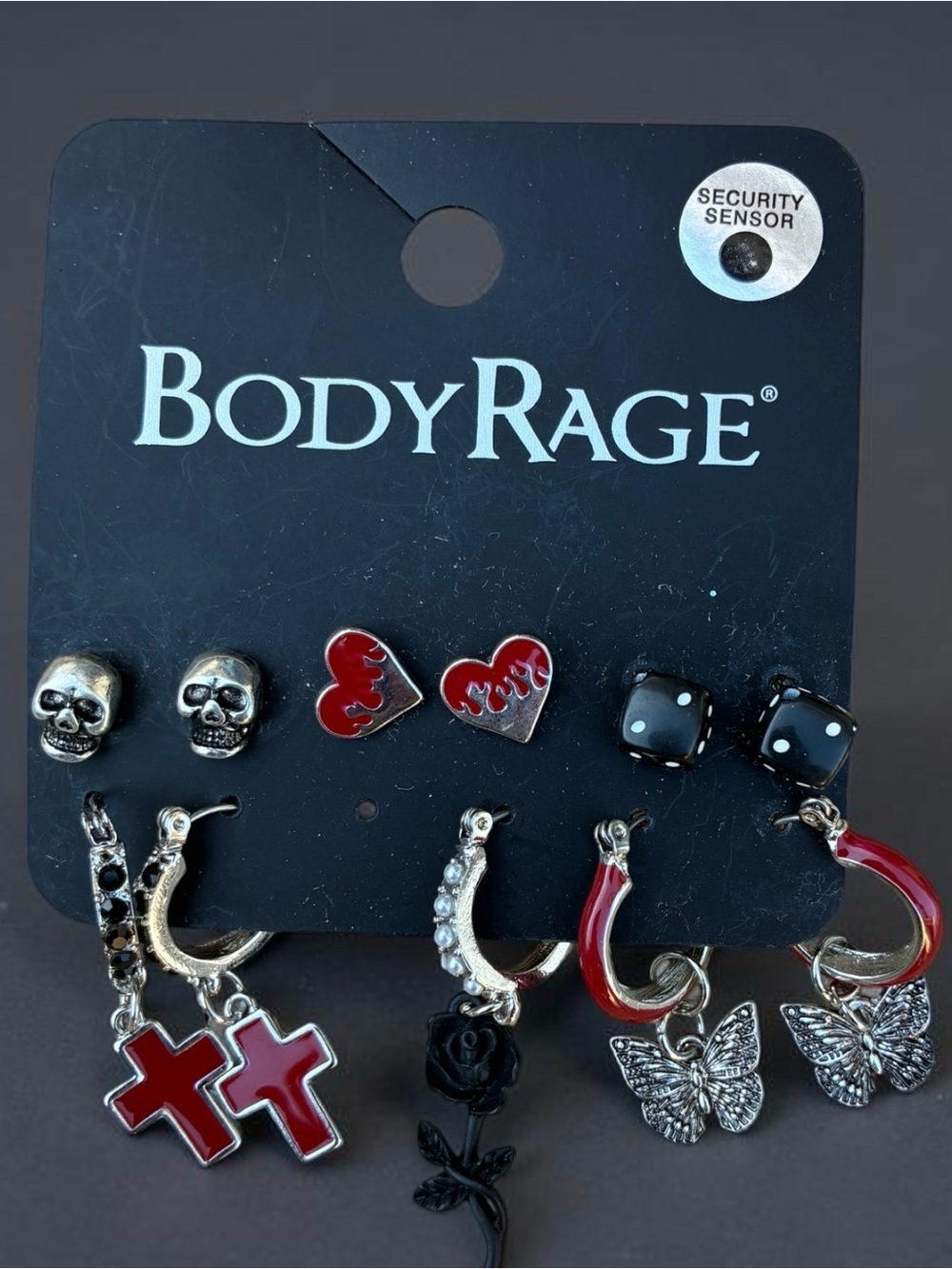 BodyRage Women's Red, Black & Silver Mixed Earring Set